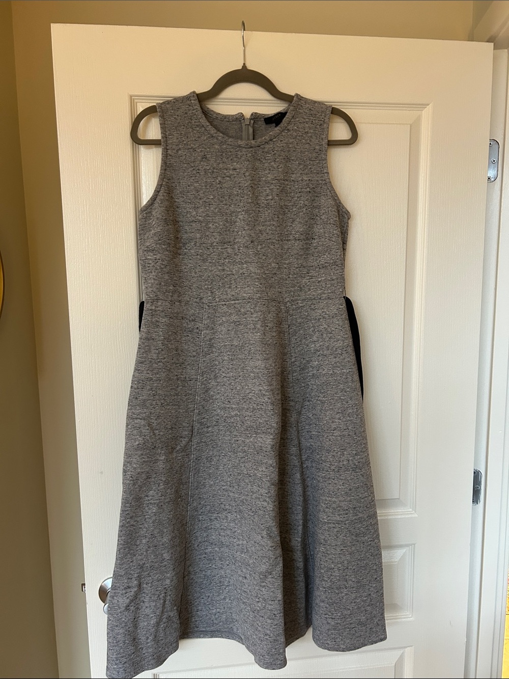 J. Crew Heather Gray Sleeveless Midi Dress with black belt. Size 10.